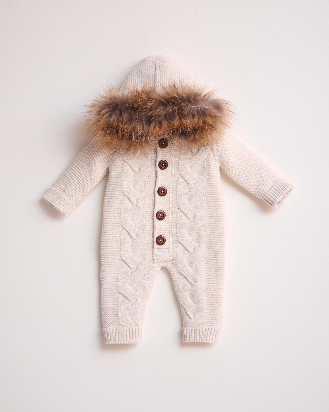 9413-I Ivory Fleeced Merino Wool Knitted Snowsuit