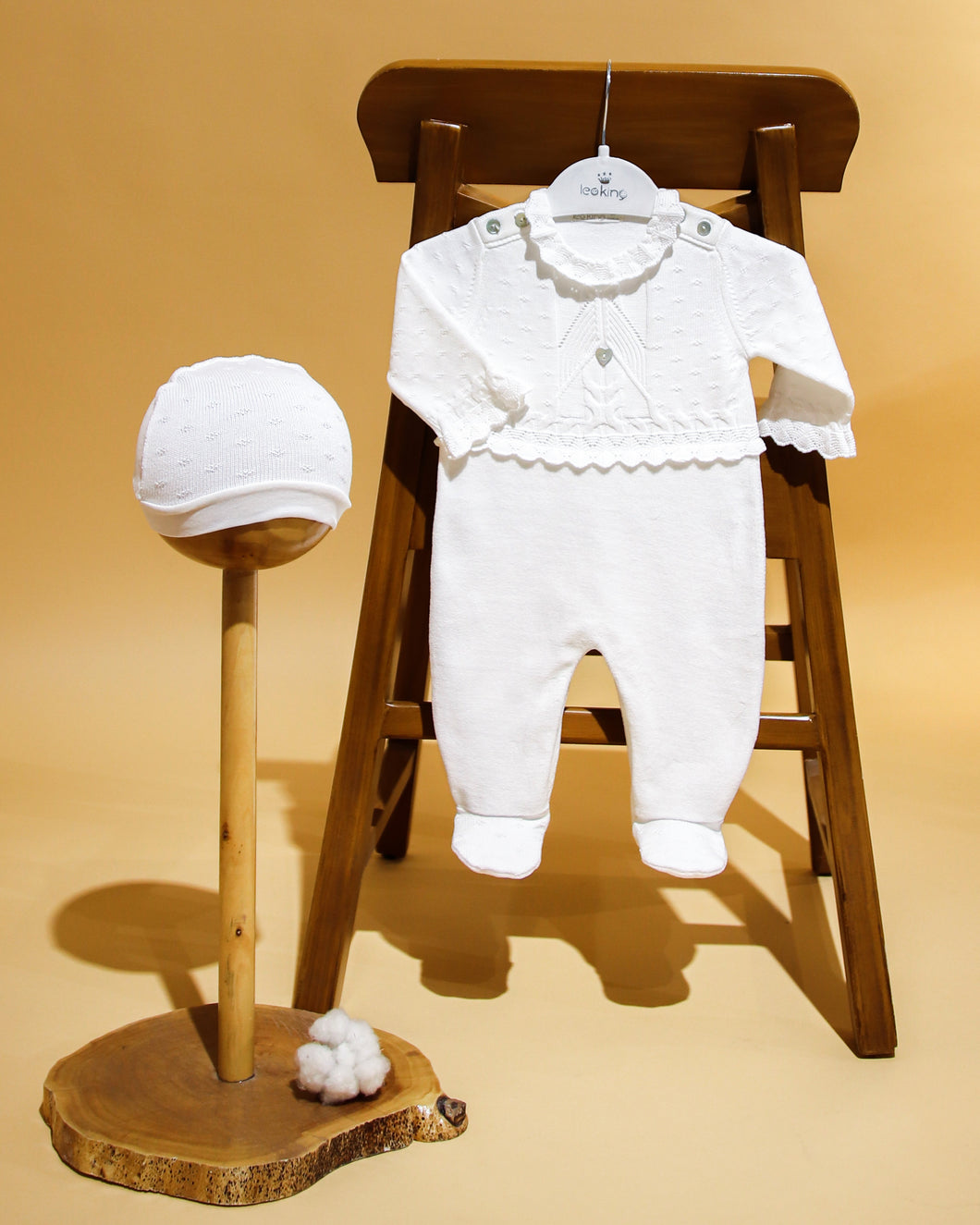 10716-W White Knitted with Velour Babygrow (Pack4)