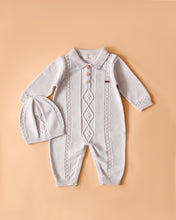 Load image into Gallery viewer, 7375 White Baby Boy Romper Suit witg Hat
