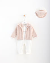 Load image into Gallery viewer, 12708 Beige &amp; White Newborn Babygrow with Cardigan 2 pcs (Pack of 4)
