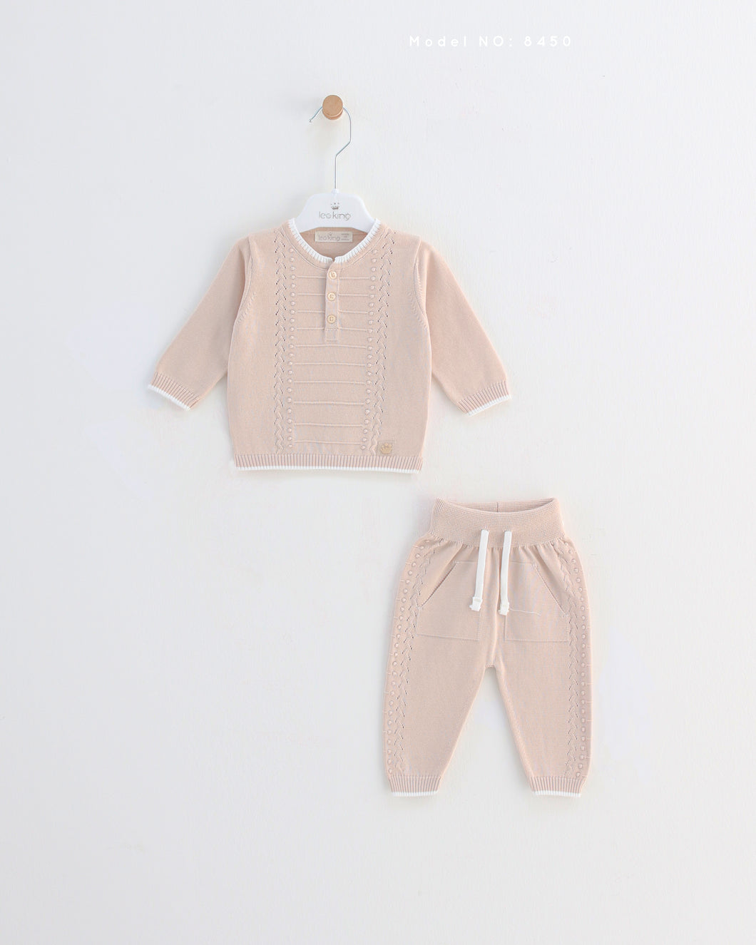 8450- BGE  Boys Beige with Ivory trim Trousers Set (Pack 4)