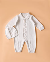 Load image into Gallery viewer, 7375 White Baby Boy Romper Suit witg Hat
