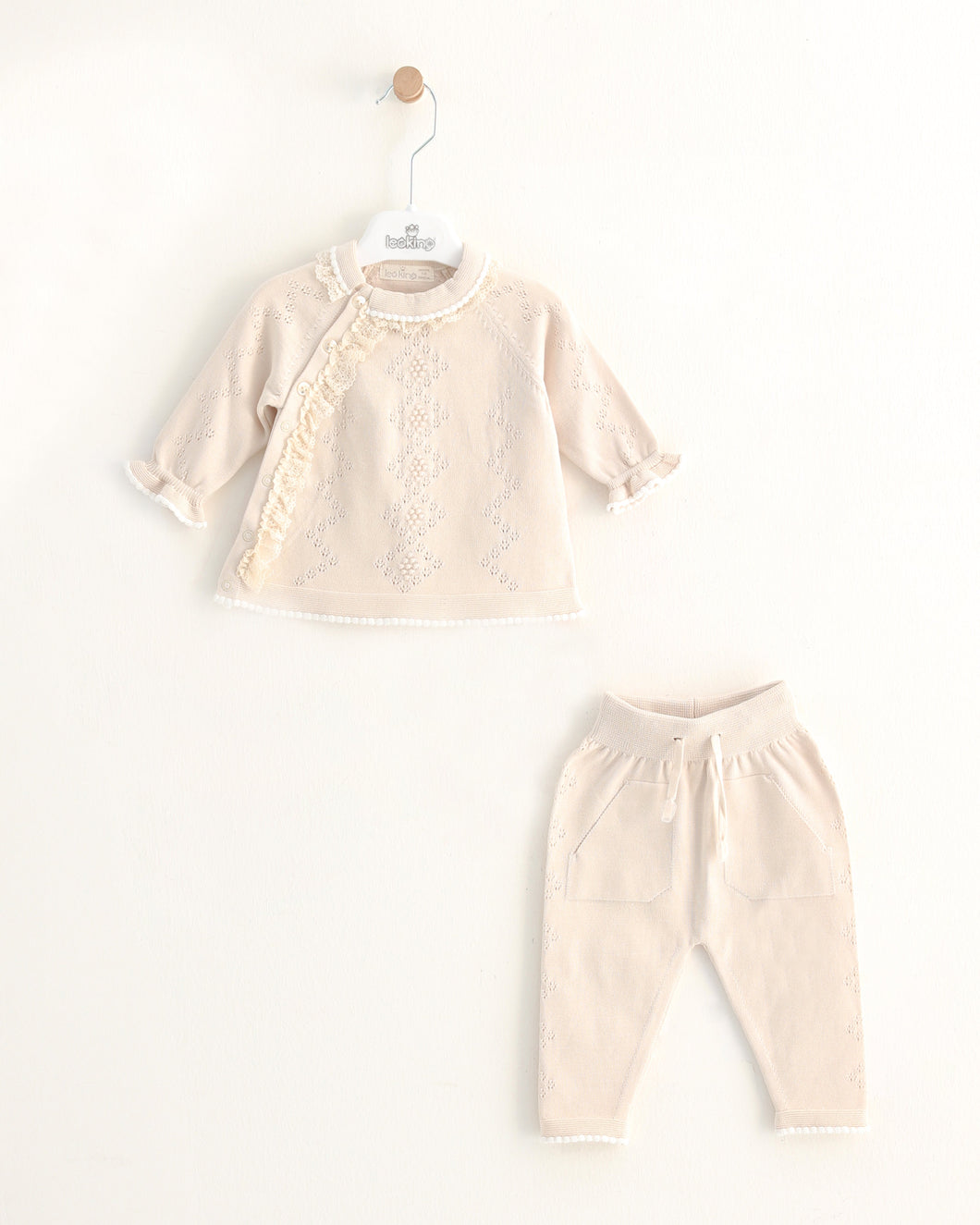 8454 Girls Beige Knitted Trousers Set (Pack of 4)