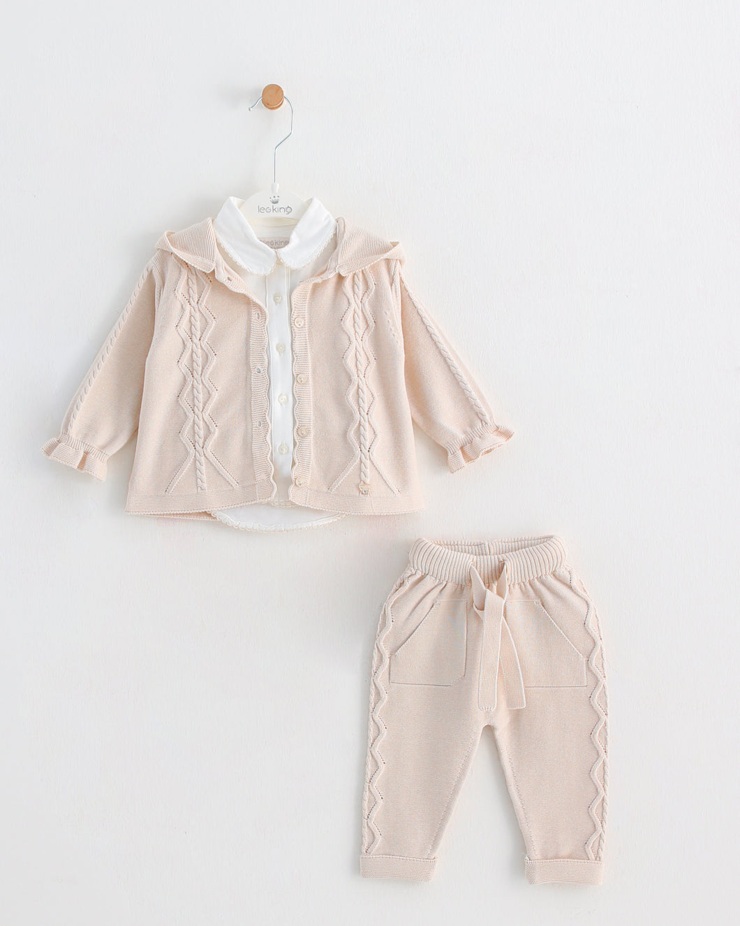 8464  Girls Beige with White Trousers 3 Pcs Set (Pack of 4)