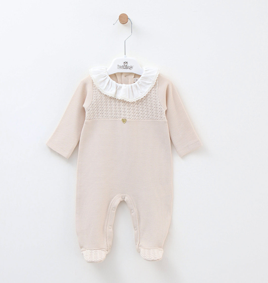 12709-B Girls Beige Babygrow