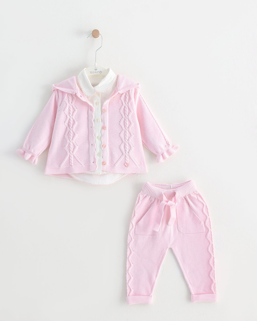 8464  Girls Pink with white Trousers 3 Pcs Set (Pack of 4)