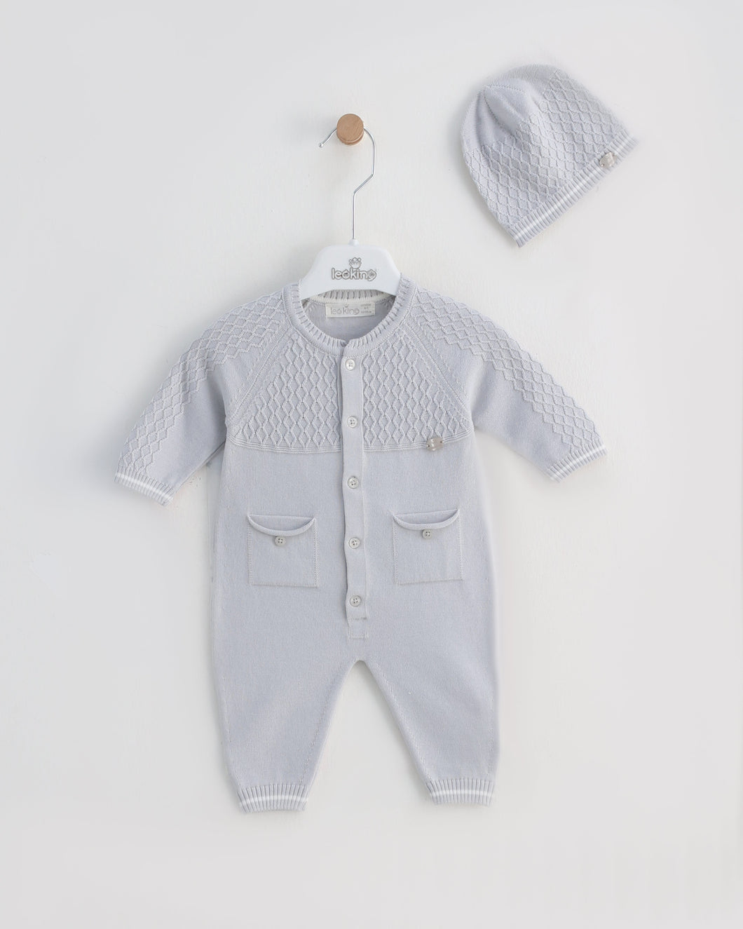 7390 Boys Pale Grey Knitted Romper (Pack4)