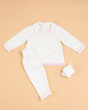 Charger l&#39;image dans la galerie, 8426-WWP Girls White with Pink Knitted Trousers Set
