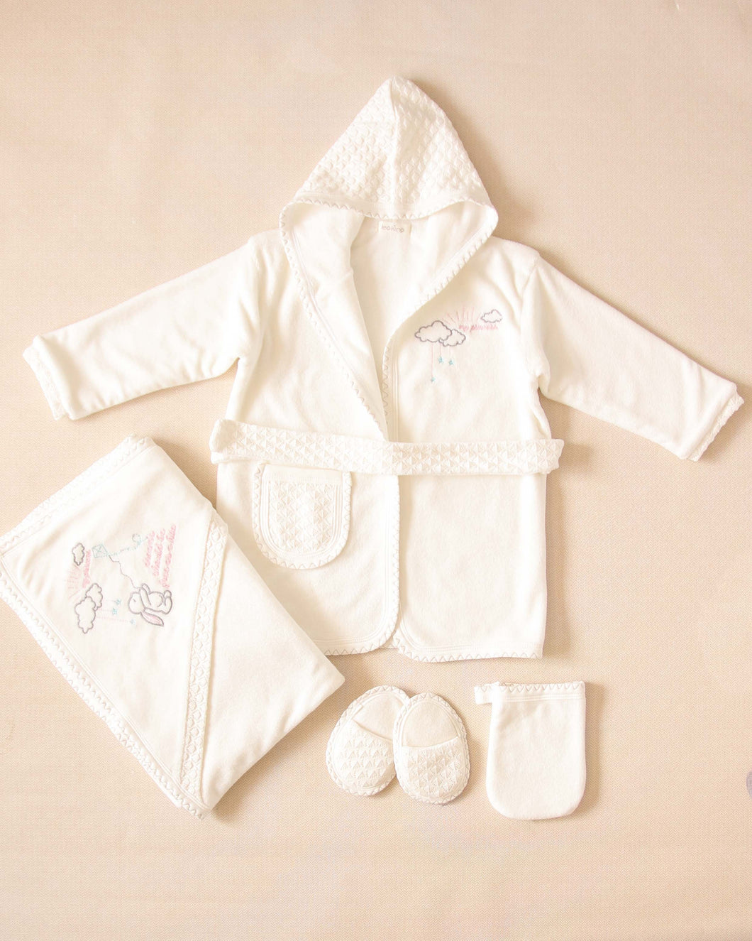 12804-W. White with Pink  Bathrobes for Newborn (Gift Set)