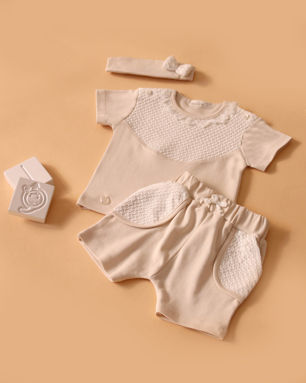 12304-Beige Baby Girls Short Set (Pack 4)