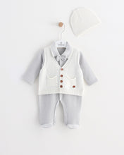 Load image into Gallery viewer, 12711 Beige &amp; White Newborn Babygrow with Waistcoat 3 pcs (Pack of 4)
