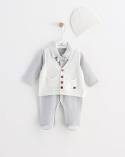 Load image into Gallery viewer, 12711  White &amp; Beige Newborn Babygrow with Waistcoat 3 pcs (Pack of 4)
