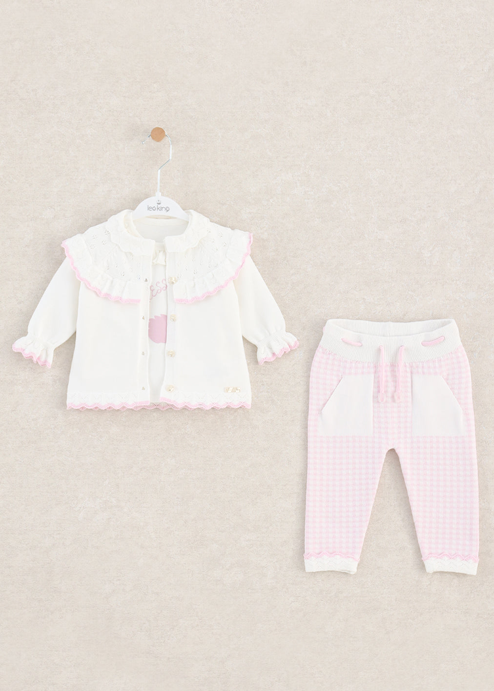 8510  Girls White with Pink Trousers 3 Pcs Set (Pack of 4)