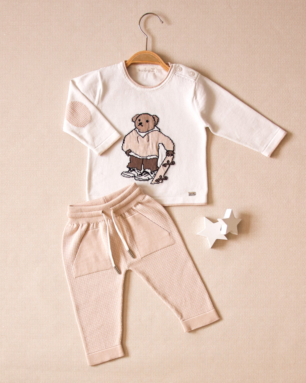 8417- Ivory with Beige  Boys Trousers Set