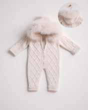 Load image into Gallery viewer, 9414-I  Ivory Fleeced Merino Wool Knitted Snowsuit
