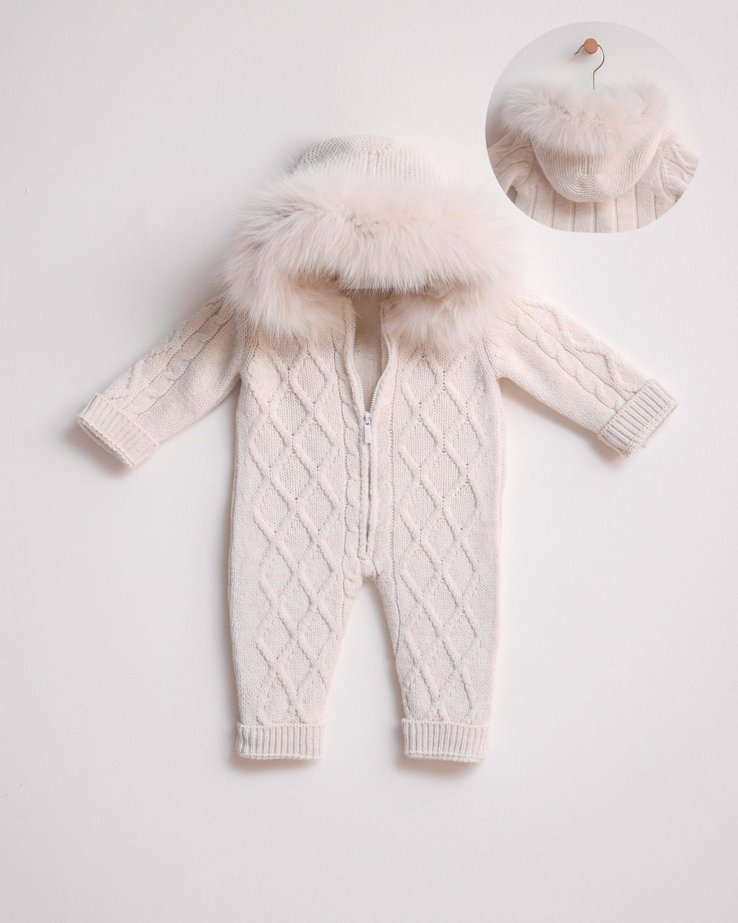 9414-I  Ivory Fleeced Merino Wool Knitted Snowsuit