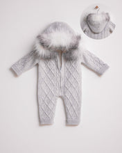 Load image into Gallery viewer, 9414-G Grey Fleeced Merino Wool Knitted Snowsuit
