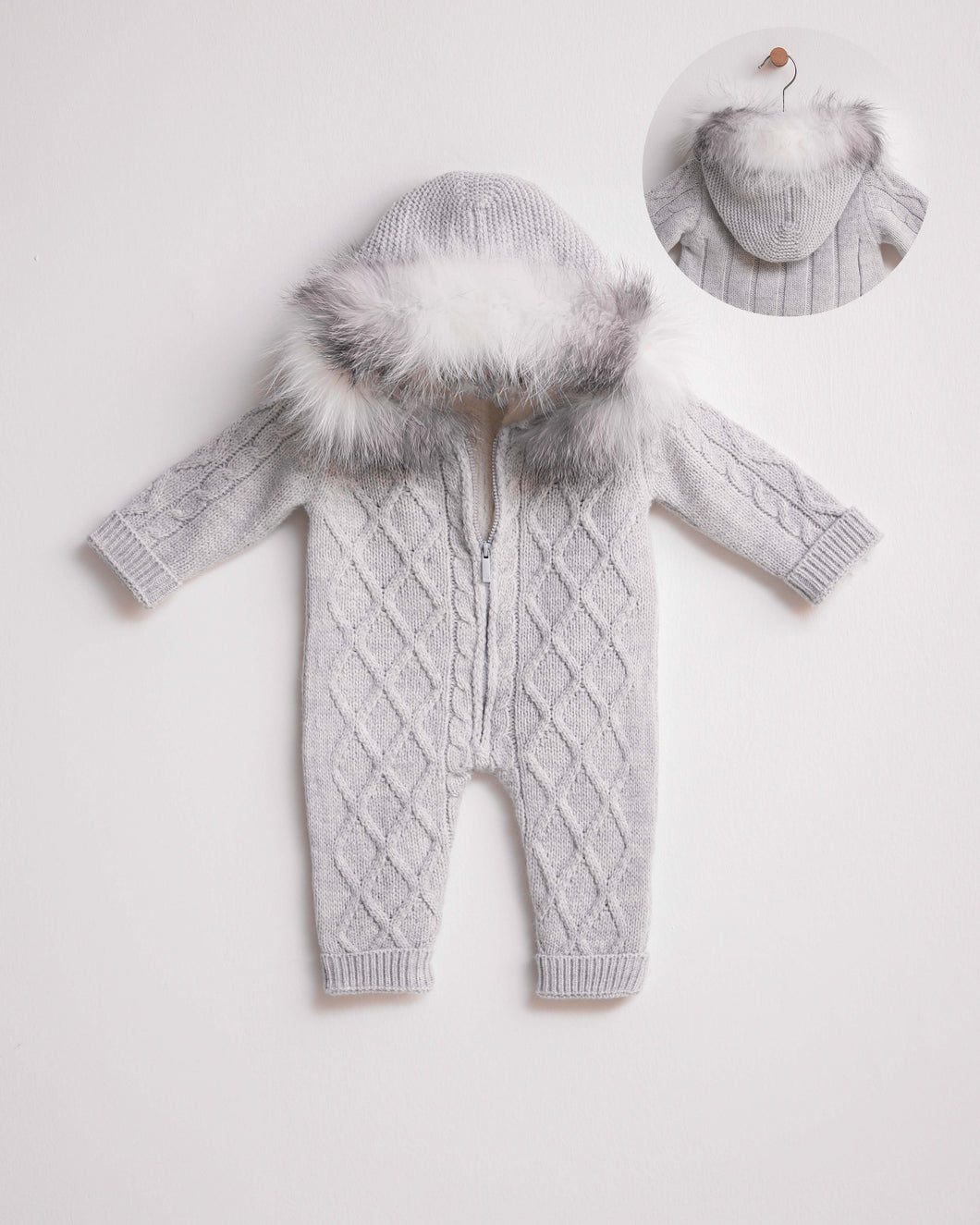 9414-G Grey Fleeced Merino Wool Knitted Snowsuit