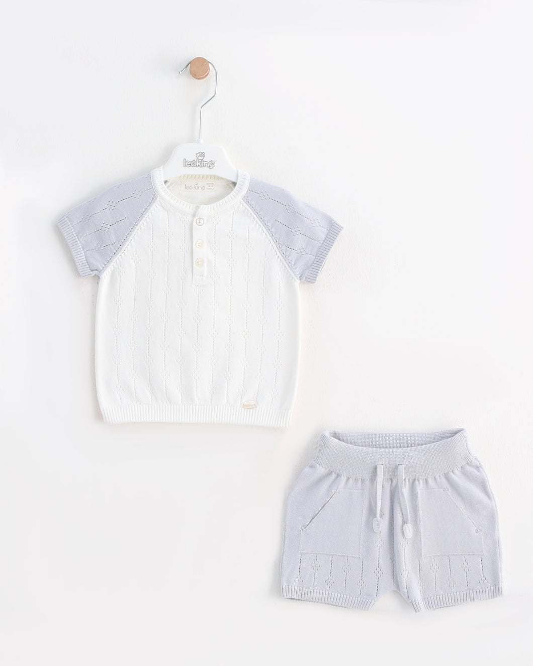 8458 Grey Ivory  Boys Knitted Short Set (pack of 4)