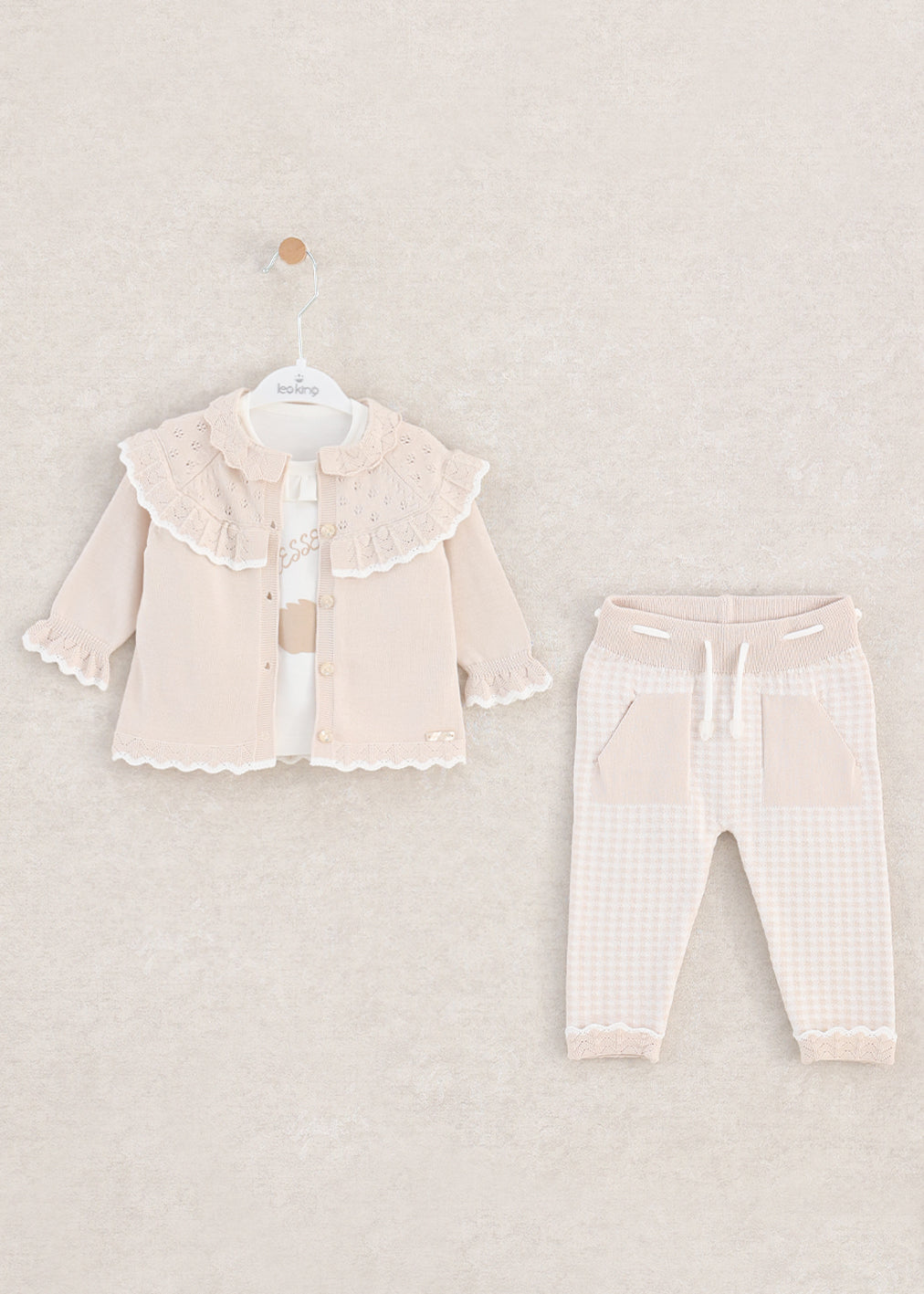 8510  Girls Beige Trousers 3 Pcs Set (Pack of 4)