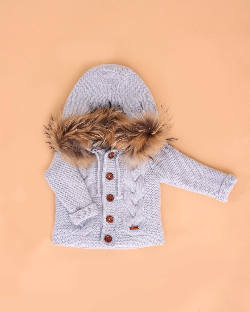 8906-B Boys Thick Blue Knitted Fleecy Fur Coat