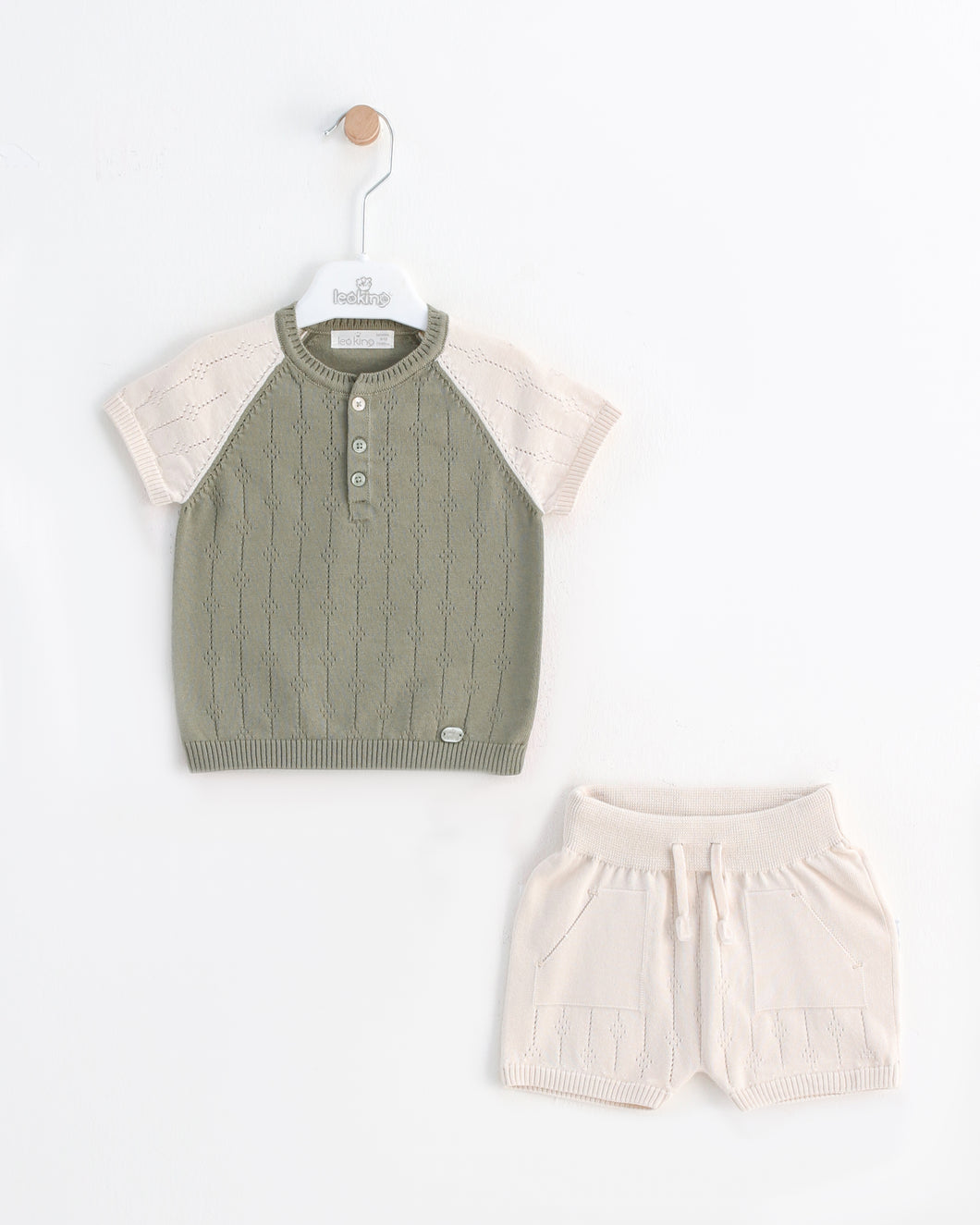8458 Kaki Beige Boys Knitted Short Set (pack of 4)