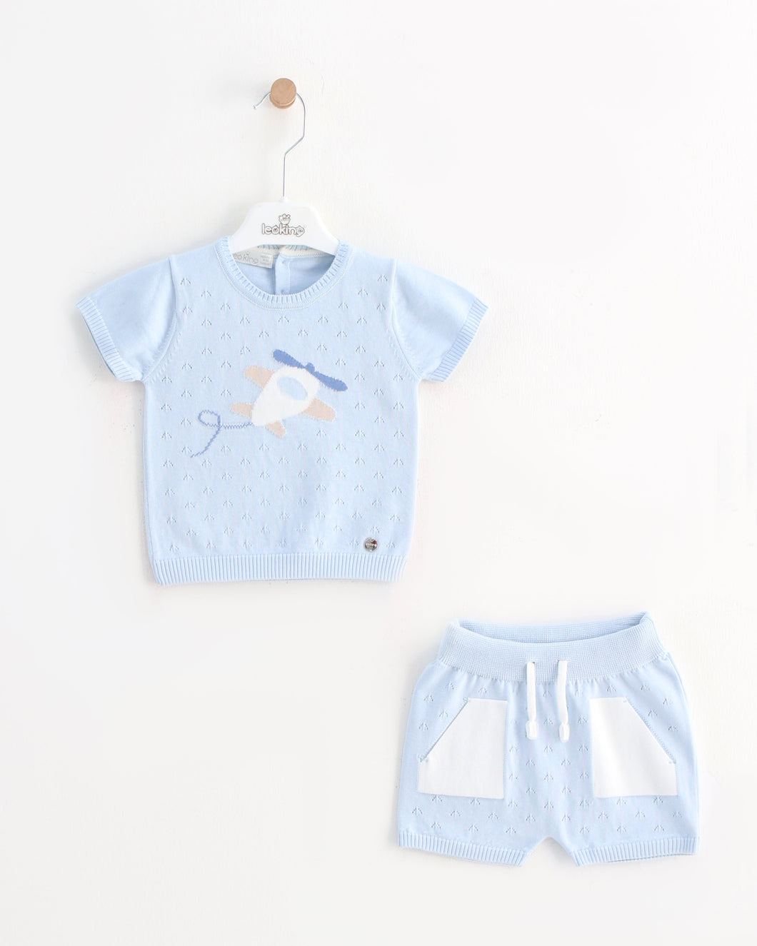 8465 Baby Blue Boys Knitted Short Set (pack of 4)