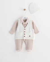 Load image into Gallery viewer, 12711 Beige &amp; White Newborn Babygrow with Waistcoat 3 pcs (Pack of 4)
