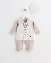 Load image into Gallery viewer, 12711 Grey &amp; White Newborn Babygrow with Waistcoat 3 pcs (Pack of 4)
