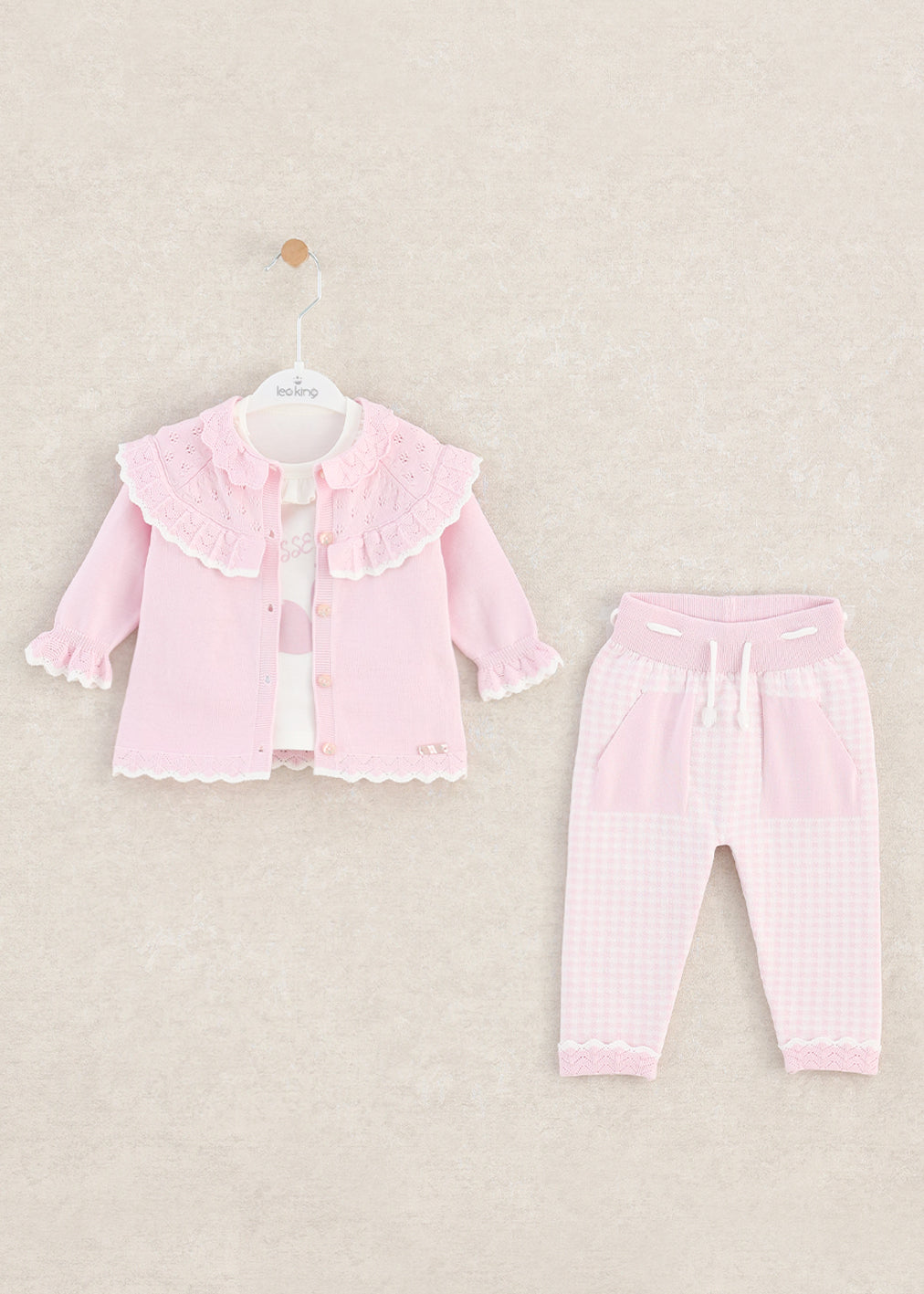 8510  Girls Pink Trousers 3 Pcs Set (Pack of 4)