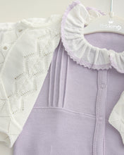 Charger l&#39;image dans la galerie, 12721 Lilac Cardigan Knitted &amp; Cotton Babygrow (Pack4)
