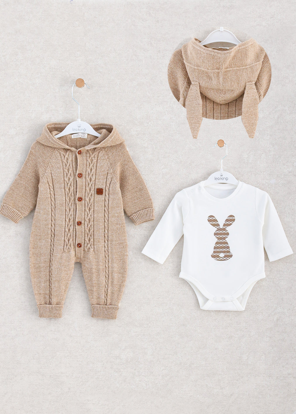 9328  Beige Knitted Jumpsuit 2 pieces Romper Set (Pack of 4)
