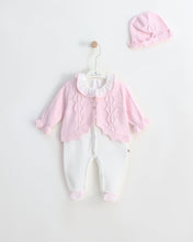 Charger l&#39;image dans la galerie, 10721 Pink with White Cardigan Knitted &amp; Cotton Babygrow (Pack4)
