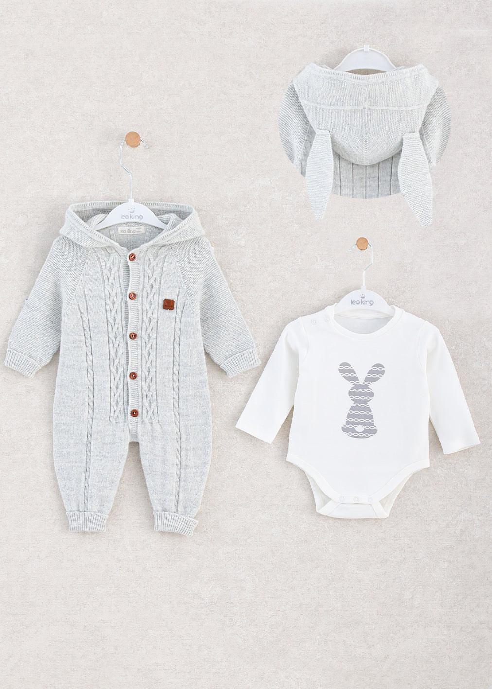 9328 Light Grey Knitted Jumpsuit 2 pieces Romper Set (Pack of 4)
