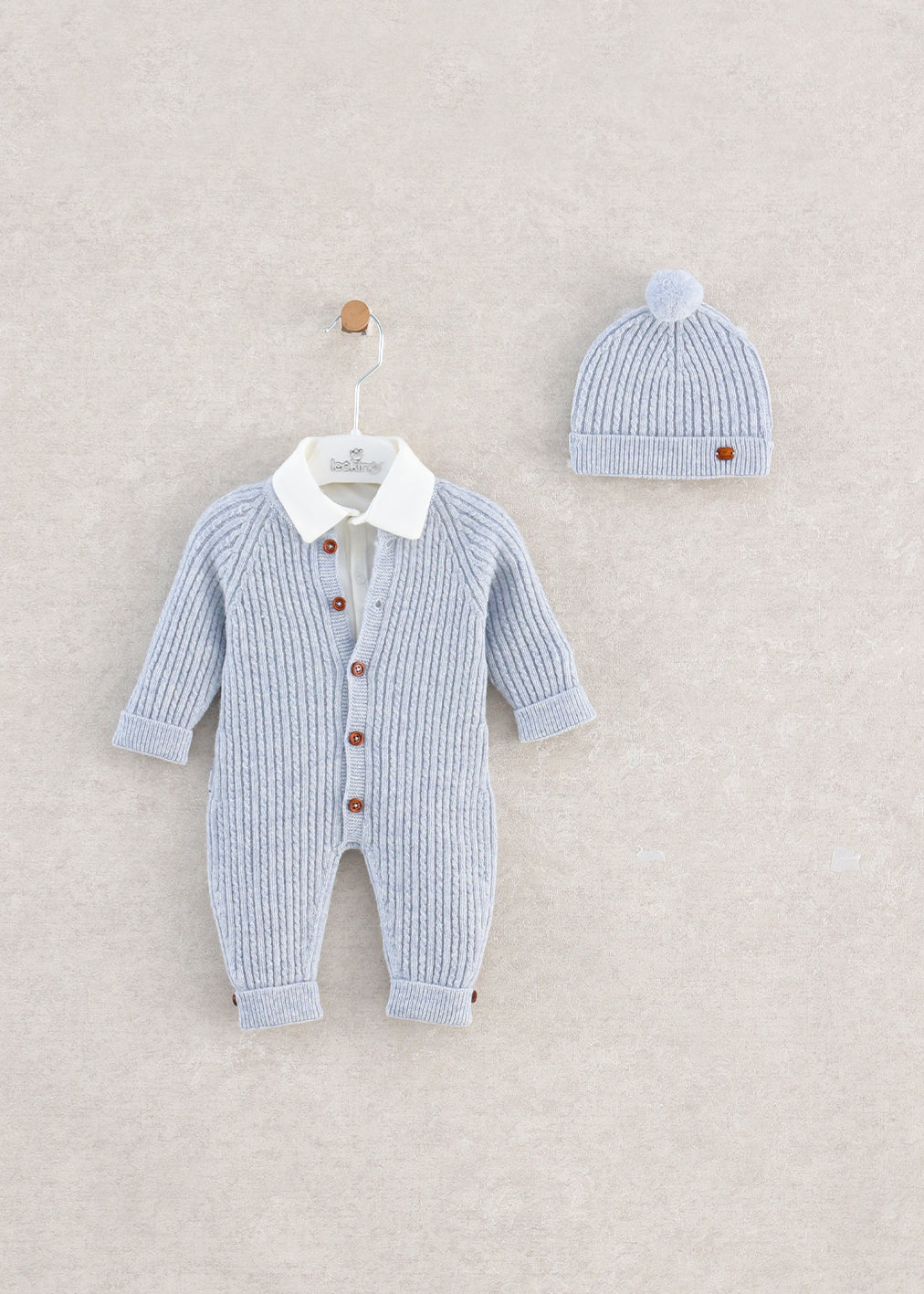 9327 Baby Blue Boy Romper Suit with body vest and Hat (Pack of 4)