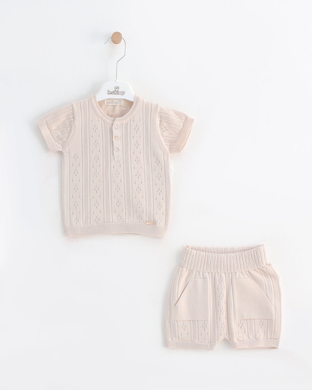 8463 Boys Beige Knitted Short Set (pack of 4)
