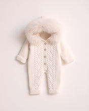 Charger l&#39;image dans la galerie, 9415-I Ivory Fleeced Merino Wool Knitted Snowsuit
