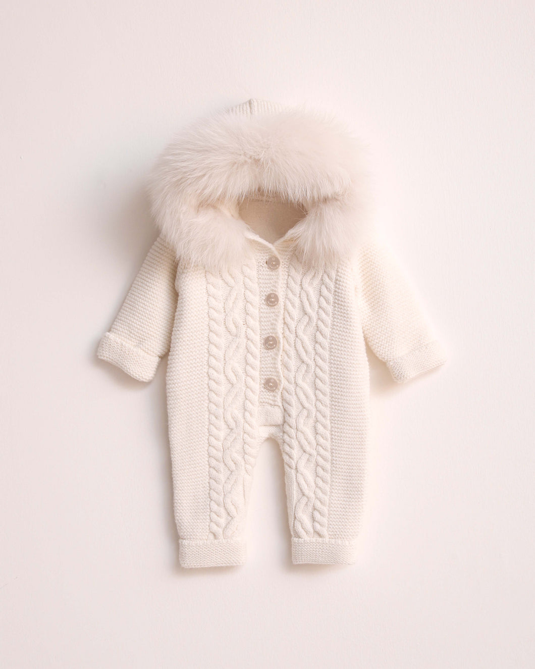 9415-I Ivory Fleeced Merino Wool Knitted Snowsuit