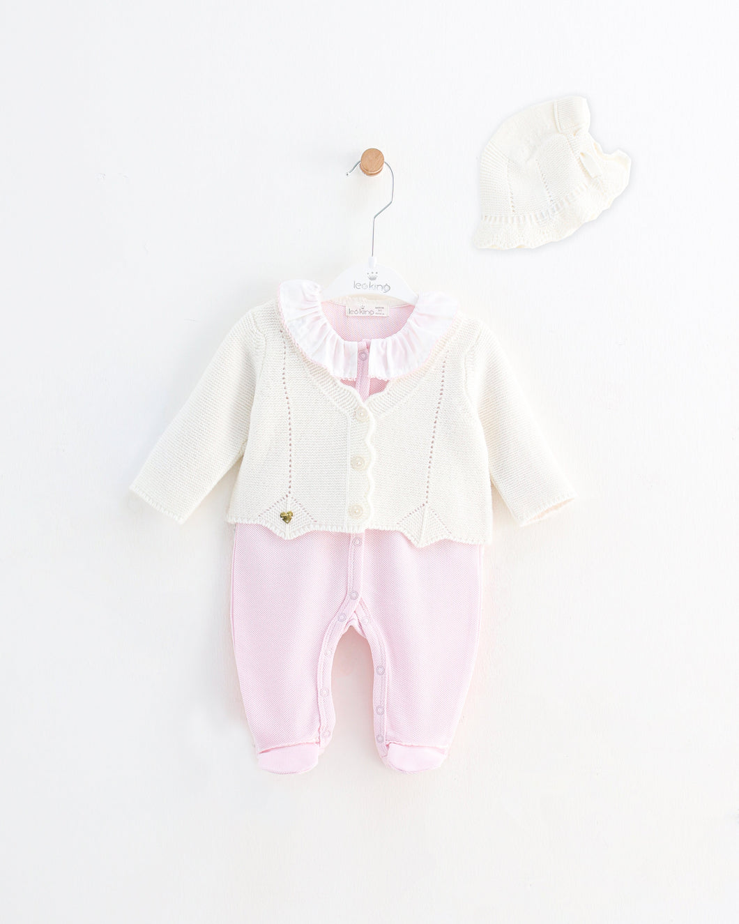 10721-PW  Pink with White Cardigan Knitted & Cotton Babygrow (Pack4)