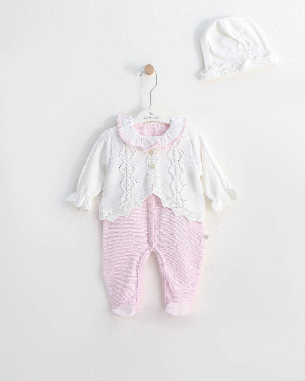 12721-PW  Pink with White Cardigan Knitted & Cotton Babygrow (Pack4)