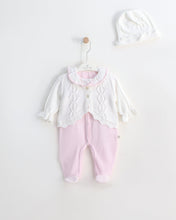 Cargar imagen en el visor de la galería, 12721 Beige with White Cardigan Knitted &amp; Cotton Babygrow (Pack4)
