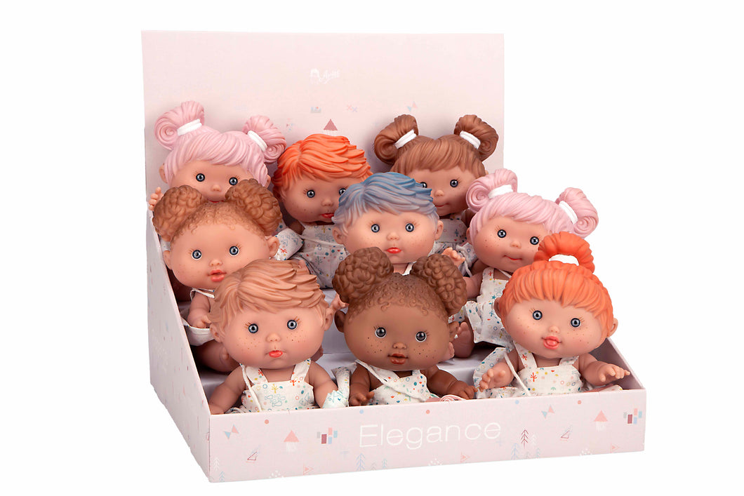 60852. Elegance Beach Cocolin dolls (9 units) with bath towel in display case