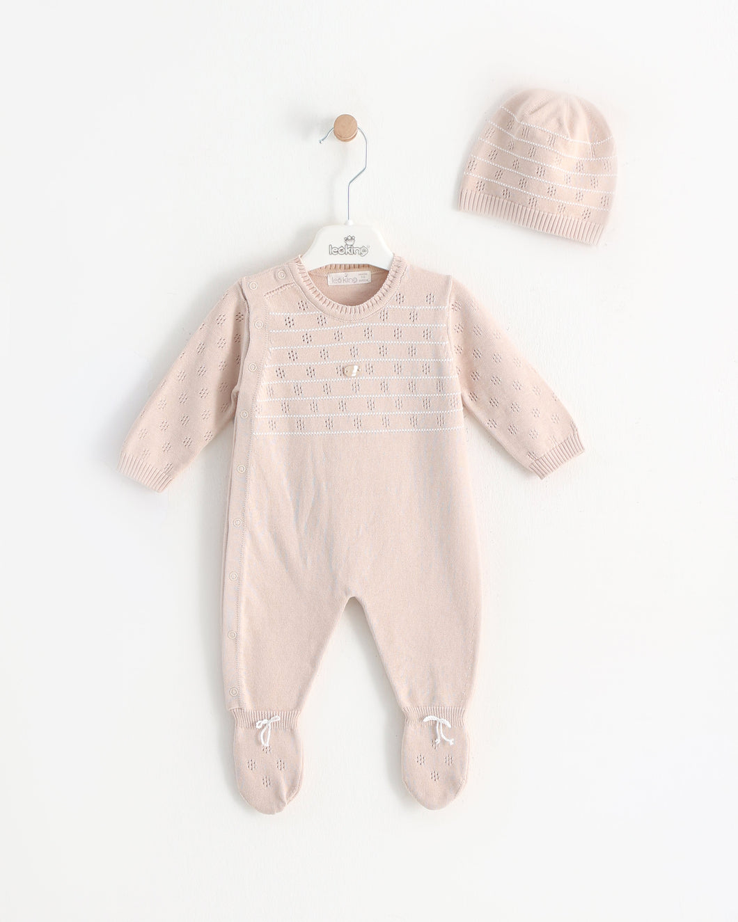 7399 Beige with white Knitted Babygrow (Pack4)