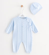 Load image into Gallery viewer, 7379 Baby Blue Boy Romper Suit with Hat
