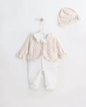 Cargar imagen en el visor de la galería, 12721 Beige with White Cardigan Knitted &amp; Cotton Babygrow (Pack4)
