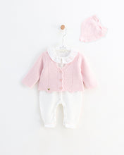 Cargar imagen en el visor de la galería, 10721-BW  Beige with White Cardigan Knitted &amp; Cotton Babygrow (Pack4)
