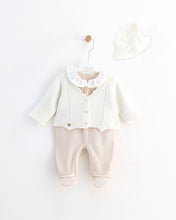 Cargar imagen en el visor de la galería, 10721-BW  Beige with White Cardigan Knitted &amp; Cotton Babygrow (Pack4)
