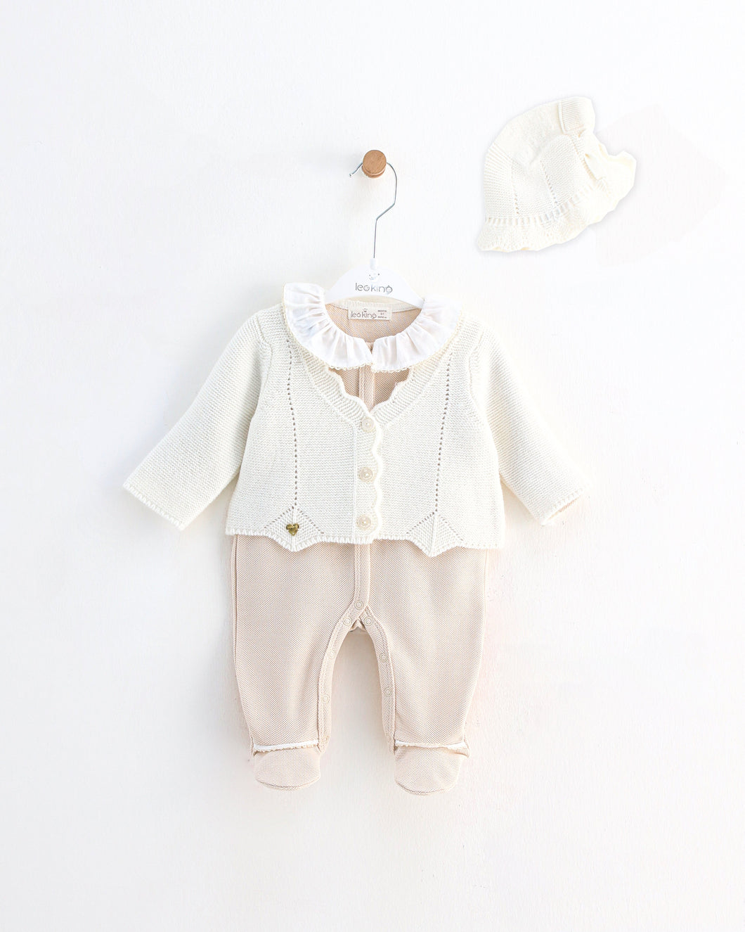 10721-BW  Beige with White Cardigan Knitted & Cotton Babygrow (Pack4)