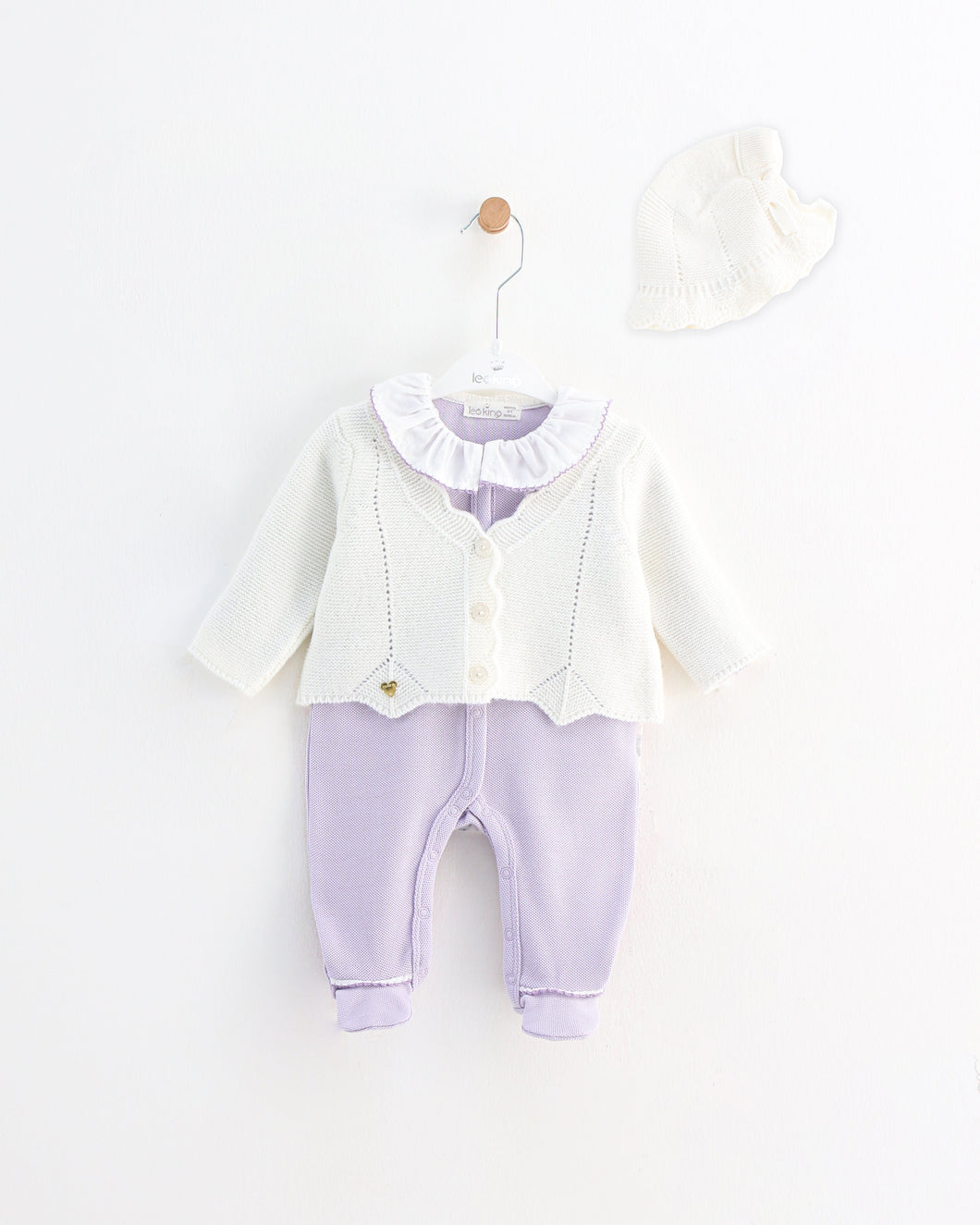 10712-LW  Lilac with White Cardigan Knitted & Cotton Babygrow (Pack4)