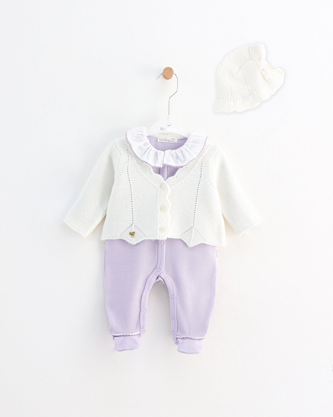 10721-LW  Lilac with White Cardigan Knitted & Cotton Babygrow (Pack4)